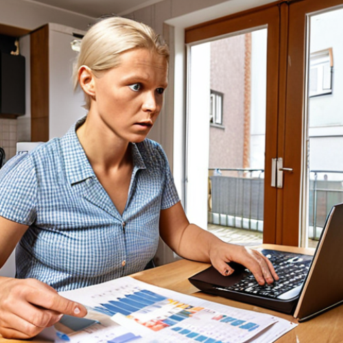 **Prompt 1: Financial Strain in a Swedish Home**
    A concerned Swedish individual (gender neutral, 30s-40s) sits at a kitchen table in a modern Swedish apartment or house. They are surrounded by invoices, a laptop displaying a budget spreadsheet, and a calculator. Overlapping visuals of rising electricity bills, increasing food prices, and symbolic Swedish krona currency. The atmosphere is realistic and conveys a sense of financial pressure due to high inflation and interest rates.